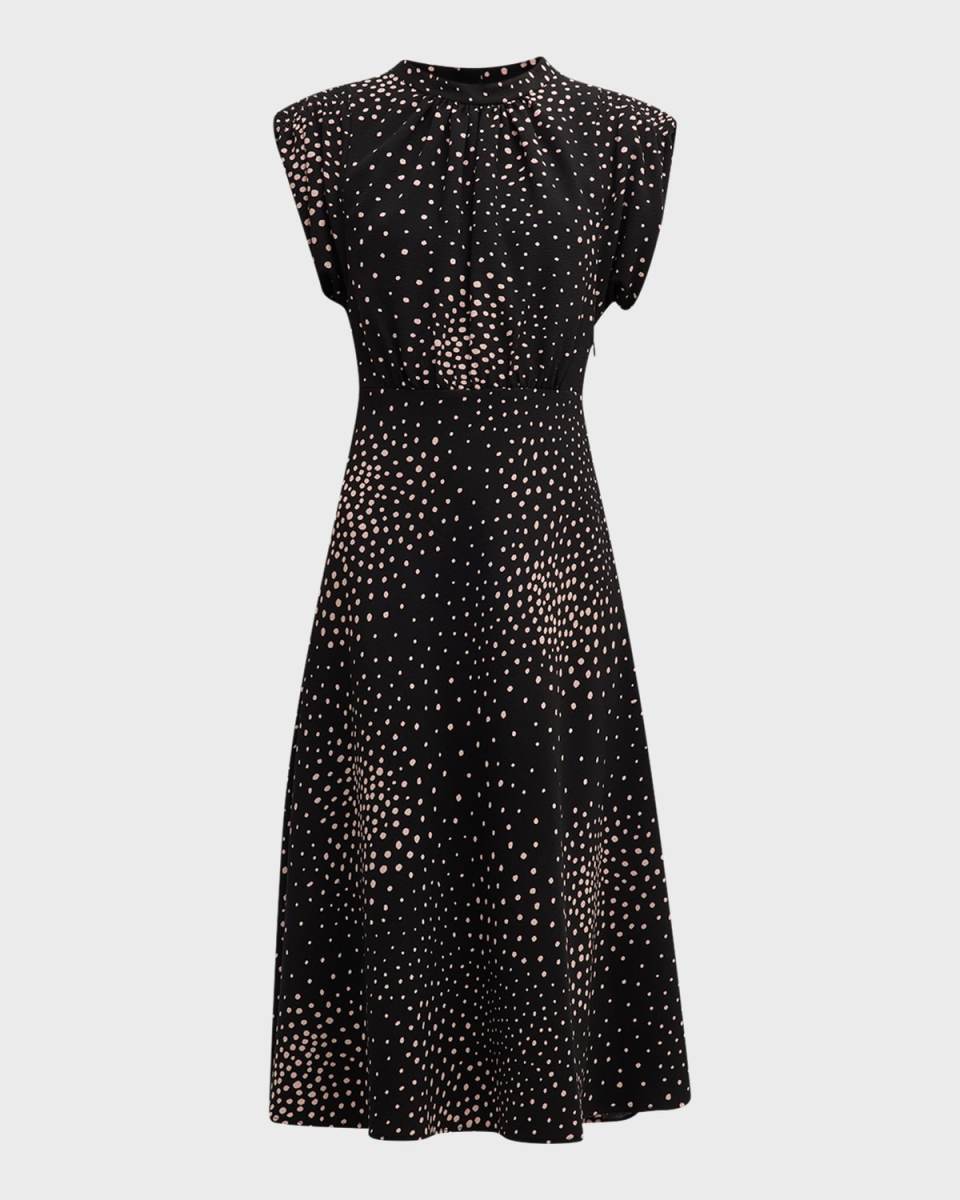 Polka-Dot Cap-Sleeve Crepe Midi Dress